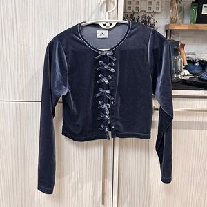 Blue velvet top with ribbon details